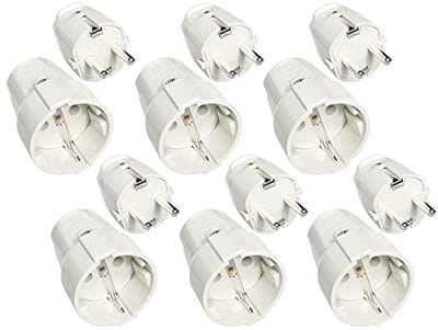 Schuko Stekker en Koppeling Set - 6 Stuks, 230V, 16A, 3,7kW - PVC, 2-Polig, IP20 Geaard - Wit Voor Binnenshuis