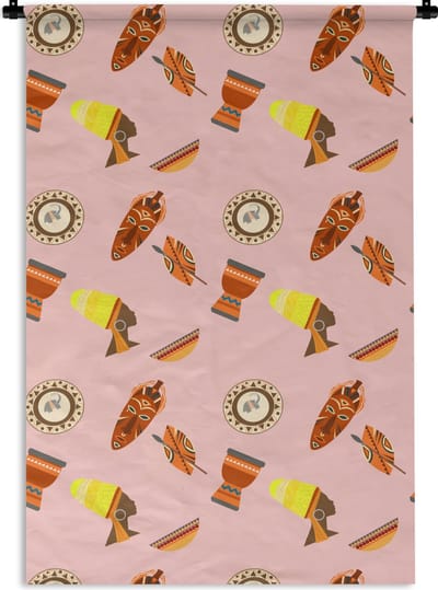 Wandkleed - Wanddoek - Afrika - Djembé - Patronen - Afrikaanse maskers - 120x180 cm - Wandtapijt