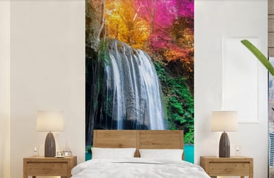 Behang - Fotobehang Waterval - Bomen - Roze - Bruin - Natuur - Breedte 120 cm x hoogte 240 cm