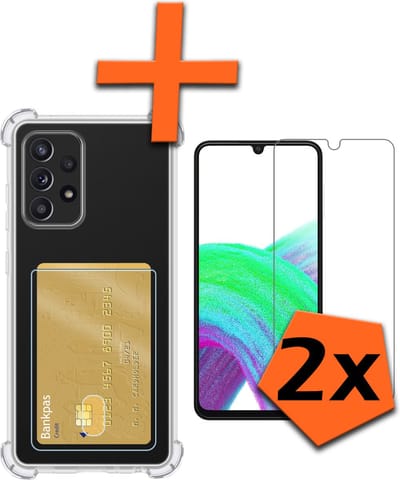 Hoes - Geschikt voor Samsung Galaxy A33 - Met 2x Screenprotector - Pashouder - Kaarthouder - Telefoon Hoesje Shockproof - Siliconen Case - Back Cover - Shock Proof - Pasjes Houder - Transparant