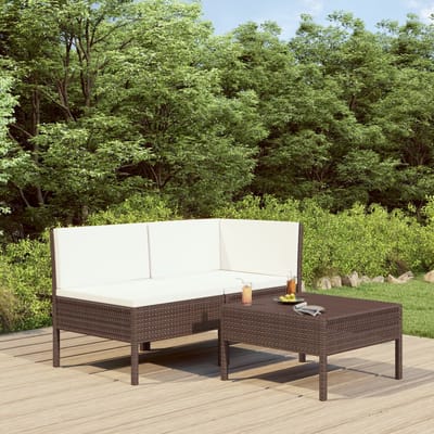 vidaXL - 3-delige - Loungeset - met - kussens - poly - rattan - bruin