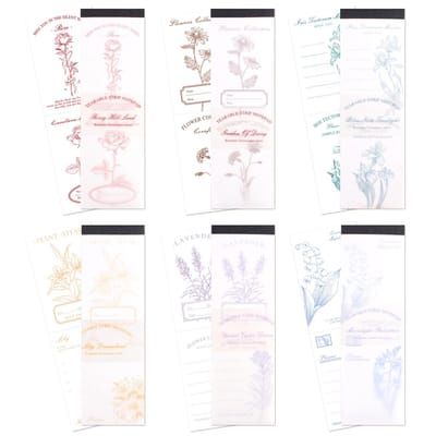 Dailygoods- Notebook 6 Stuks - Vintage Bloemen - Scheurbaar Papier - Esthetisch Dagboek - Kantoorbenodigdheden - 30 Vellen per Notitieboek - Notitieblok
