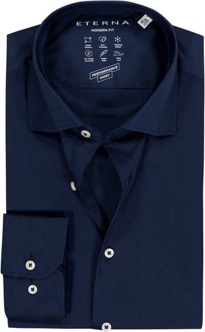 ETERNA modern fit overhemd - superstretch lyocell heren overhemd - donkerblauw - Strijkvriendelijk - Boordmaat: 40 (EU maat: M)