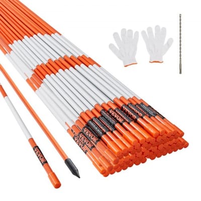 VEVOR Opritmarkeringen, verpakking van 100 stuks, 48 ​​inch, diameter 0,4 inch, oranje glasvezelpalen, sneeuwpalen met reflecterende tape, stalen boor van 12 inch en beschermende handschoenen voor parkeerplaatsen, trottoirs en hoge zichtbaarheid