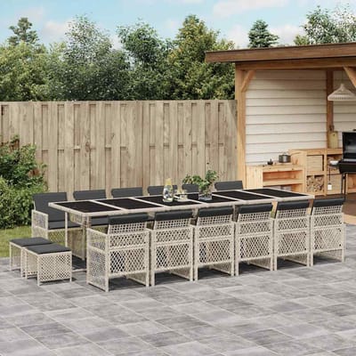 vidaXL - 17-delige - Tuinset - met - kussens - poly - rattan - lichtgrijs