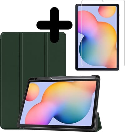 Hoesje - Geschikt voor Samsung Galaxy Tab S6 Lite - Met Screenprotector - Trifold Bookcase Hoes - Hard Cover Case - Met Uitsparing Geschikt voor S Pen - Hardcover Book - Tablethoes - Donkergroen