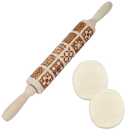 Dailygoods- Deegroller Houten 38,5 cm - Deegroller met Reliëf - Keukengereedschap - Bakken van Gebakjes - Vintage Bloemenpatroon - Kwaliteit en Creativiteit - Bakgereedschap