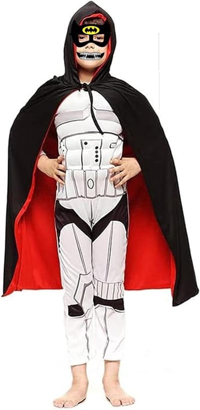 Unisex Vampier Cape met Gezichtsmasker en Tattoo Stickers, Rood Zwarte Cape met Kap voor Halloween Feest en Kostuum Accessoires