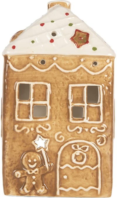 Clayre & Eef Waxinelichthouder Huis 9x7x16 cm Bruin Keramiek