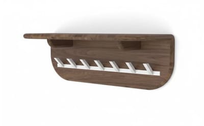 kapstok Aruba met hoedenplank mangohout - walnoot bruin - 7 haken - japandi - 60x20x20 cm