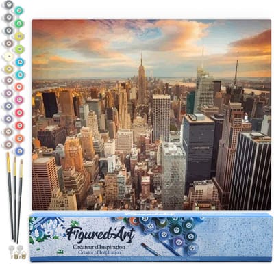 Figured'Art Schilderen op Nummer Volwassenen canvas Zonsondergang New York - Handwerk acrylverf Kit DIY Compleet - 40x50cm zonder frame