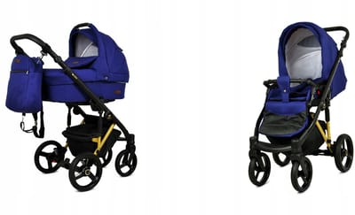 BabyLux® Kinderwagen 2in1 –UZO - SAILOR BLUE GOLD FRAME - Opklapbare Wandelwagen incl. Reiswieg, Multifunctionele Buggy Sportstoel - Combi-kinderwagen met Luiertas, Regenhoes, Klamboe, Bekerhouder, etc.