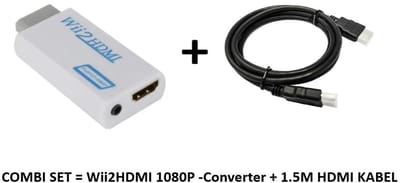 Combi pack- Vernieuwde versie -Wii HDMI Adapter WIT Converter 1080p Full HD Kwaliteit - Wii naar HDMI converter + 1.5 Meter HDMI kabel- Underdog Tech