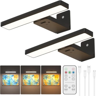 HEZIVO® Draadloze Schilderijlamp - Wandlamp Oplaadbaar - Met Batterij - Dimbaar - 3 Kleurtemperaturen - Set van 2 - Zwart