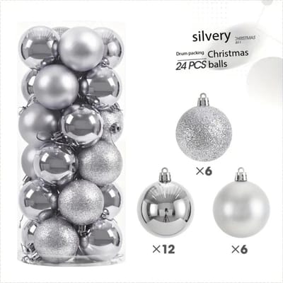 Bovista Kerstballen - Kerstversiering - Plastic - Kerstballenset - Zilver - 24 stuks