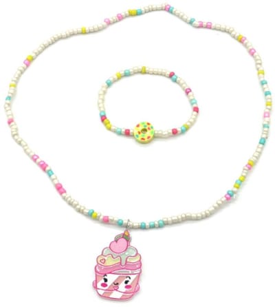 Ketting en Armband voor Kinderen - Set Sieraden - Elastisch - Taartje
