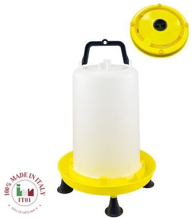 UniEgg® 15L Drinkbak met SIFONDOP en HANDVAT (GEEL inclusief poten) - Extra stevig - Hoge kwaliteit - Pluimvee - Vogels - Reptielen - Kippen - Kwartels - Fazanten enz.