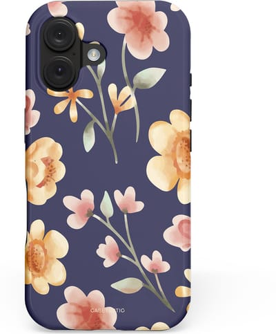 Casetastic hoesje geschikt voor Apple iPhone 16 - MagSafe - Dubbellaagse bescherming - Fluweel Bloemendesign - Fashion Case - Donkergrijs Zand Perzik Grijs