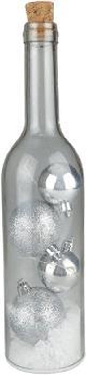 Decoratie Fles met kerstballen - Zilver - Glas - Ø 7 x 30 cm - Rond