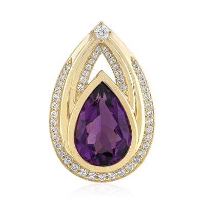 Cavill - Luxe 9K Geelgouden Hanger met AAA Peervormige Amethist 2,108 ct - Zirkonia Accenten 0,332 ct - Elegante Braziliaanse Edelsteen