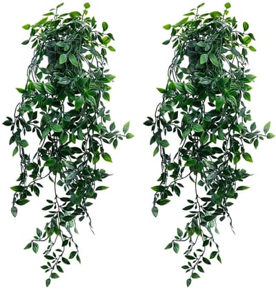 Hangplanten Mandala Bladeren met Potten 50cm, Hangende Kunstplant Levensecht voor Binnen Buiten Wanddecoratie Balkon Terras