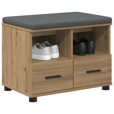 vidaXL - Schoenbank - met - kussen - Artisanaal - eiken - 60 - x - 38 - x - 46 - cm