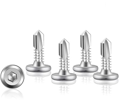 Set van 100 zelftappende schroeven 5,5 x 16 mm platte kop hex socket schroeven roestvrij staal voor metaal, hout en meubels