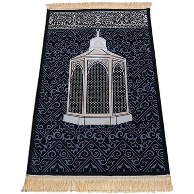 Kristal Fluwelen Moslim Gebedsmat Prints Ramadan Aanbidding Deken Dikker Zacht Knielen Embossing Pad Kwasten Draagbare Reistapijten 70x110cm M gray