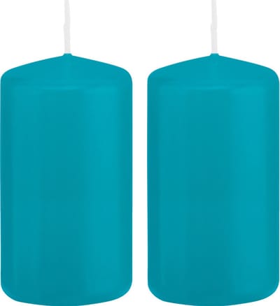 Trend Candles Cilinderkaars/stompkaars - 2x - turquoise - 6 x 12 cm - 40 branduren - met brandvertragende folie