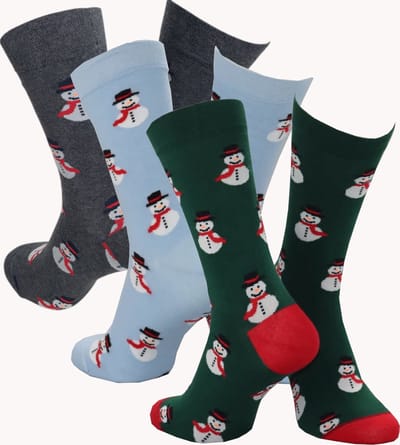 WeirdoSox kerstsokken - 3 paar - Sneeuwpop blauw, groen en grijs - Dames en Heren - Zonder voelbare teennaad - Maat 39-42
