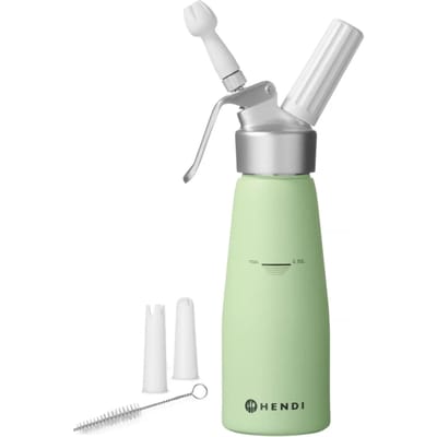 HENDI Slagroomapparaat – 0,5L – Pastelgroen – Inclusief 3 mondstukken en borstel – Aluminium