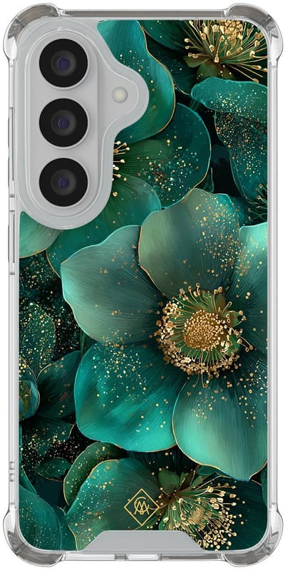 Casimoda® hoesje - Geschikt voor Samsung Galaxy S26 - Emerald Flowers - Shockproof case - Extra sterk - TPU/polycarbonaat - Groen, Transparant