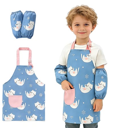 Verstelbare waterdichte kinderschort en mouwset - Keukenschort voor kinderen met zakken - Geschikt voor jongens en meisjes voor koken, bakken, schilderen, tuinieren en andere activiteiten op school (110-135 cm)