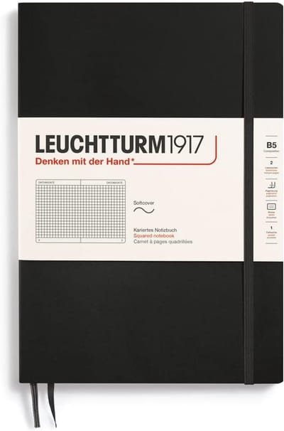 Notitieboek B5 Zwart Geruit Softcover met Genummerde Pagina's