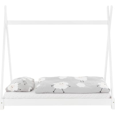 Kinderbed Tipi 70x140 cm wit gemaakt van dennenhout incl. matras H-10cm houten bed met lattenbodem ML-Design
