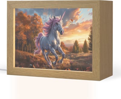 Nachtlampje 20x15 cm - Kinder lampje - Eenhoorn - Sprookjes dier - Natuur - Meisjes - Tafellamp kinderkamer - Slaapkamer lamp - Bedlamp kinderen - Kinderlampje stopcontact - Wandlamp babykamer - Nachtlampjes