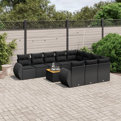 vidaXL - 11-delige - Loungeset - met - kussens - poly - rattan - zwart