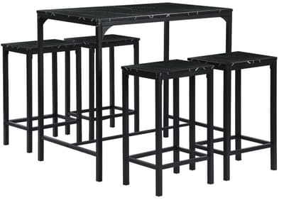 EGGREE Eettafel en stoelenset - bartafel met 4 stoelen - keuken - woonkamer - bar - stalen frame - industrieel ontwerp - bartafel 100 x 60 x 90 cm - barstoel 30 x 40 x 65 cm, zwart marmerpatroon