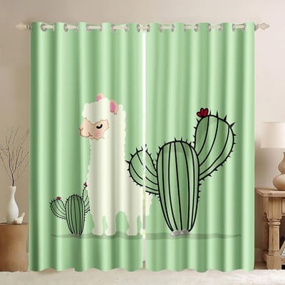 Mooie Dieren Raamgordijn Cartoon Lama Alpaca Print Gordijnen Woondecoratie Draperieën voor Baby Kinder Slaapkamer Woonkamer 2 stuks W50H60(CM)x2PCS&Grommet Top
