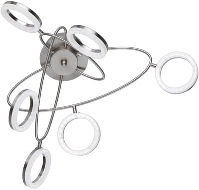 Plafondlamp dimbaar LED plafondlamp woonkamer met beweegbare spots, mat nikkel, 6x 4.5W 6x 320lm warm wit, LxH 60 x 30 cm Wofi 9295.06.64.6100