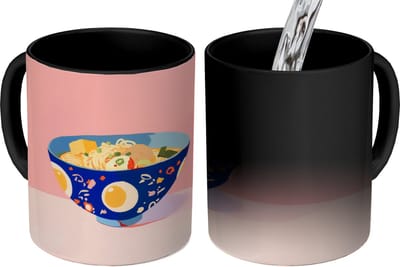 Magische Mok - Foto op Warmte Mokken - Koffiemok - Noodles - Kom - Blauw - Illustratie - Magic Mok - Beker - 350 ML - Theemok