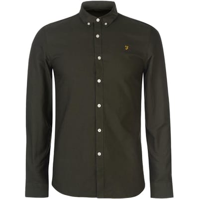 Farah Vintage Oxford-overhemd met lange mouwen en knoopsluiting voor heren (Donkergroen)
