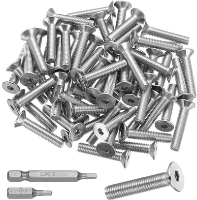 Set van 80 RVS M5 Schroeven met Verzonken Kop en Hexa M5 x 25 mm Inclusief 2 Bits voor Bevestiging