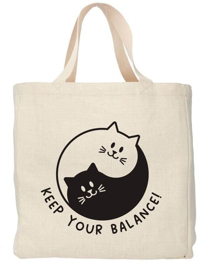 Creasowl® - Keep your balance - tote bag - Boodschappentas 38 x48 cm - Polylinnen- Kat tas - Shopper - Canvas tas - Boodschappen tas - Totebag - Schoudertas - Draagtas - Katten mama