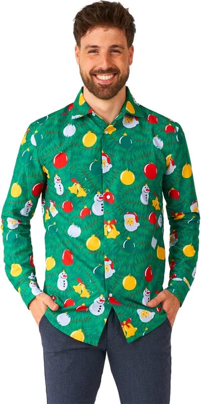 Suitmeister Kerstboom Shirt - Heren Kerst Overhemd - Kerst Kleding - Groen - Maat: S