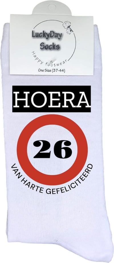 26 jaar Sokken - Gefeliciteerd - Jarig - Verjaardag - Grappige cadeau - Cadeau voor vrouw man - Kado - Verjaardags sokken - Verjaardags cadeau - Sokken waar je vrolijk van wordt - Maat 37-44