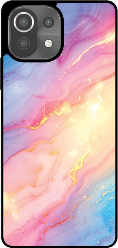 Smartphonica Telefoonhoesje Geschikt voor Xiaomi 11 Lite met Regenboog Glitter Marmer Opdruk - TPU Backcover Case Rainbow Glitter Marble Design geschikt voor Xiaomi 11 Lite