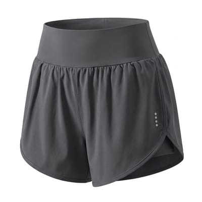 Grijs sport short dames – high waist fitness short – elastische yoga short met brede tailleband – lichte workout short voor hardlopen fitness training en yoga – sportieve korte fitness broek – maat S