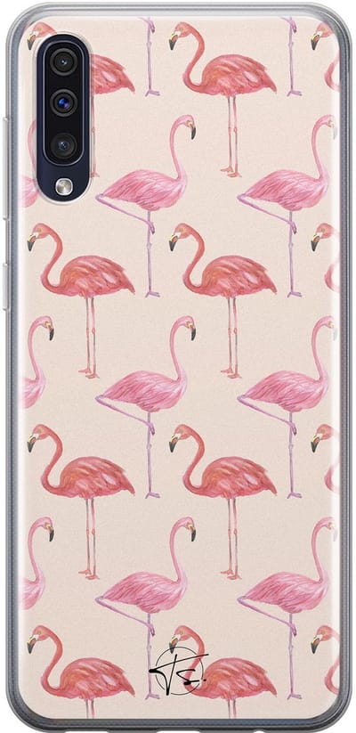 Hoesje geschikt voor Samsung Galaxy A50 - Flamingo - Soft Case - TPU - Print - Roze - Mooie Telefoonhoesjes