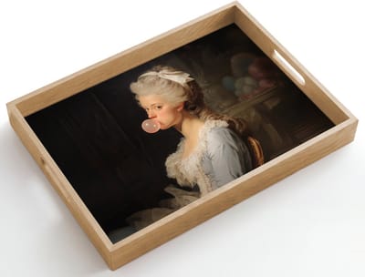 Dienblad hout 50x35 cm - Schootdienblad - Vrouw - Barokjurk - Kauwgom - Borrelplank rechthoek - Plateau dienbladen